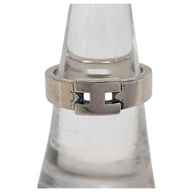 Hermès Anel Hermes Hercules Silver Band Ring Prata