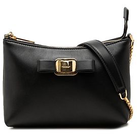 Salvatore Ferragamo Ferragamo Mini Sac Crossbody Vara Bow Chain en Cuir Noir Noir