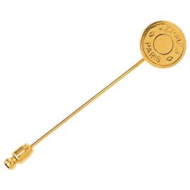 Hermès Gold Plated Clou de Selle Rundes Medaillon Pin Brosche Golden