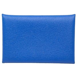 Hermès Blue Epsom Calvi Card Holder Blue