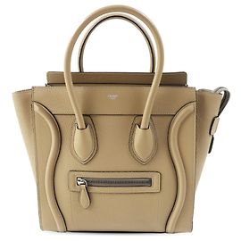 Céline Celine Bolsa Luggage Micro em Pele de Bezerro Drummed Bege Bege