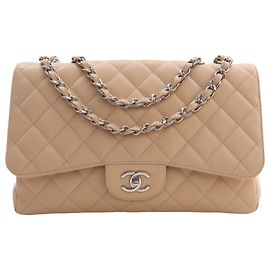 Chanel Beige Jumbo Classic Caviar Single Flap Beige