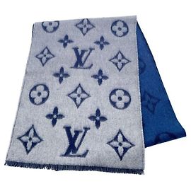 Louis Vuitton Monogram Cashmere Stole Brown Blue Navy blue