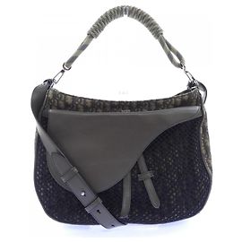 Borsa Christian Dior Dior Saddle Oblique Marrone Nero Beige