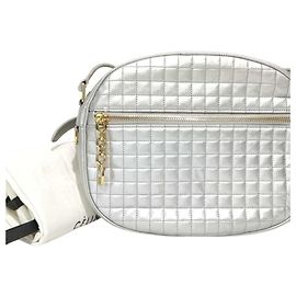 Céline Bolsa de Ombro Celine em Couro Prateado Prata