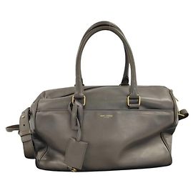 Bolsa Boston em couro cinza Yves Saint Laurent Marrom