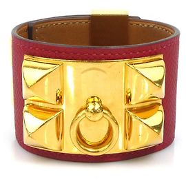 Hermès Pulseira Charm Hermes em Ouro e Couro Vermelho Vermelho Dourado