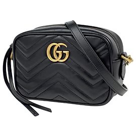 Gucci GG Marmont Double G Leather Shoulder Bag Black