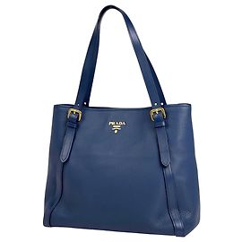 Prada Blue Leather Tote Bag Blue