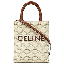 Céline Bolso Celine Triomphe Mini Vertical Cabas Castaño Blanco