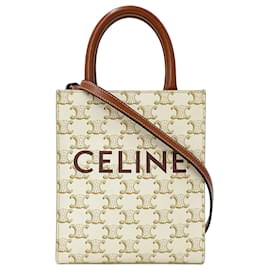Céline Borsa Celine Triomphe Mini Vertical Cabas Marrone Bianco
