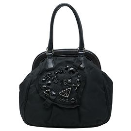 Prada Triangle Logo Plate Evening Handbag Black