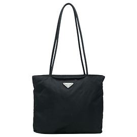 Prada Triangle Logo Plate Tote Bag Schwarz