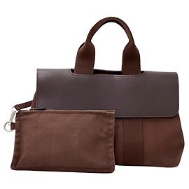 Hermès Hermes Valparaiso PM Canvas Handbag Brown White