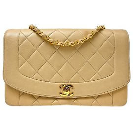 Chanel Vintage Diana Flap Quilted Lambskin Medium Beige