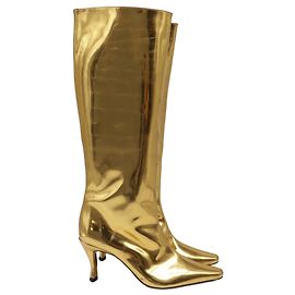 By Far Pointed-Toe Knee-High Boots in Metallic Gold Leather Golden Metallic