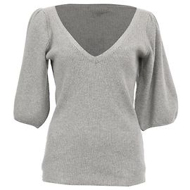 Ralph Lauren V-Ausschnitt Rippstrick-Pullover aus grauem Kaschmir Grau