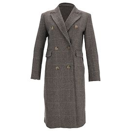 Sandro Houndstooth Print Long Coat Brown Wool Brown