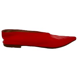 Céline  Celine Pointed-Toe Ballet Flats in Red Leather Red