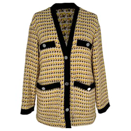 Maje Tweed Pattern Blazer in Yellow Polyester Yellow