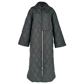 Ganni Zip-Up Quilted Coat in Black Polyester Black