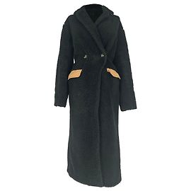 Ganni Teddy Double-Breasted Coat in Black Polyester Black