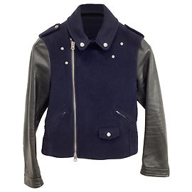 Acne Studios Cassady Jacket in Navy Blue Wool and Leather Other Python print