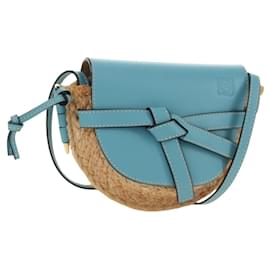 LOEWE Gate Bag Shoulder Bag Raffia Light Blue Gold Altro