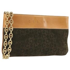 Céline CELINE Pochette à chaîne C Macadam Daim Marron Or Autre