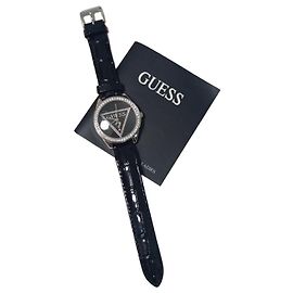 Guess Damenuhr Schwarz Leder Strass Schwarz