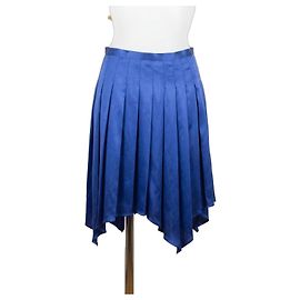 Pierre Balmain Blue Pleated Silk Asymmetrical Skirt Blue