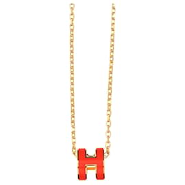 Hermès Collier Hermes Mini Pop H Doré Orange