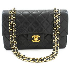 Chanel Vintage Classic Double Flap Quilted Lambskin Small Noir