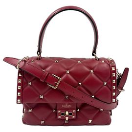 Valentino Canvas Studded Handbag in Red Red