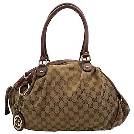 Saco Tote Gucci Sukey em Canvas GG e couro Marrom