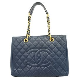 Borsa Tote Chanel in vitello grana blu navy Blu navy