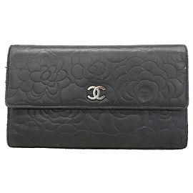 Chanel Black Lambskin Tri-fold Long Wallet Black