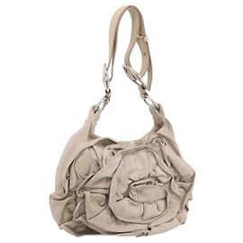 SAINT LAURENT Shoulder Bag Suede Gray Silver 112937 Auth 200947V Brown Silvery