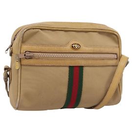 Borsa a tracolla GUCCI Web Sherry Line Canvas Beige Gold Auth 200924 Beige D'oro