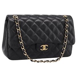 Borsa CHANEL Matelasse 30 Chain Double Flap Bag Lamb Skin Gold Black Auth yk20815SAM Nero D'oro