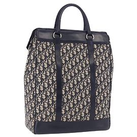 Christian Dior Trotter Canvas Hand Bag Navy Silver Auth 197316A Silvery Navy blue