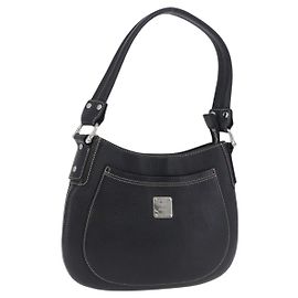 MCM Shoulder Bag Leather Black Silver Auth 197876 Black Silvery