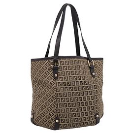 Sac cabas FENDI Zucchino Canvas Beige Gold Auth 200951V Beige Doré