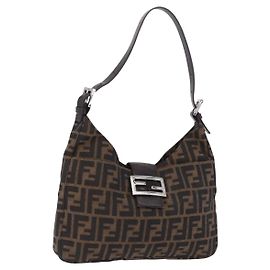 Borsa a tracolla FENDI Zucca Canvas Mamma Baguette Marrone Nero Auth 199587V Marrone Nero