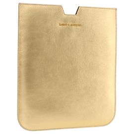 SAINT LAURENT iPad Case Leather Gold Auth 197169M Golden