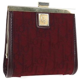 Christian Dior Trotter Canvas Coin Purse Bordeaux Gold Auth 199784A Golden Dark red