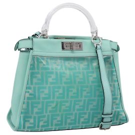 Bolsa FENDI Zucca Canvas Peek A Boo Regular Bag em couro 2way Verde Prata Auth 196588A Prata Verde