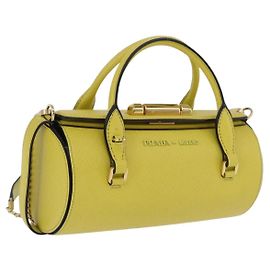 PRADA Chain Shoulder Bag Saffiano leather Yellow Gold Auth 198688M Golden Yellow