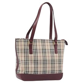 Borsa Tote BURBERRY Nova Check Canvas Beige Gold Auth 199220 Beige D'oro