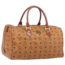 Borsa MCM Vicetos Boston Bag PVC Leather Brown Gold Tone Auth BA14989 Marrone Altro
